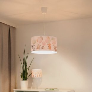 Duolla Freddy hanglamp, Ø 35 cm, stof, kleurrijk, dieren, E27