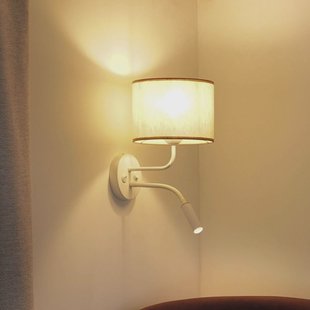 Duolla Wandlamp Roller, katoen ruw wit, wit, met leeslampje