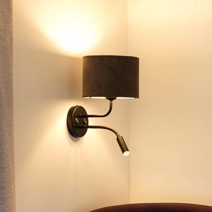 Duolla Wandlamp Roller, snoer donkergrijs, zwart, met leeslampje