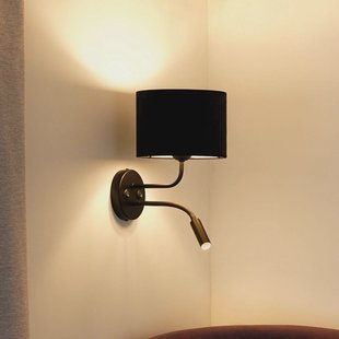 Duolla Wandlamp Roller, snoer zwart, zwart, met leeslampje