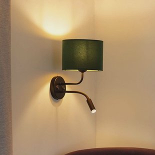 Duolla Wandlamp Roller, fluweel donkergroen, zwart, met leeslampje