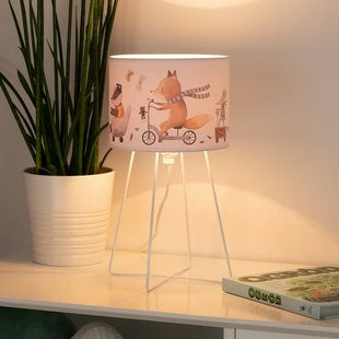 Duolla Tafellamp Ferdi Kids, textiel, metaal, wit, bont