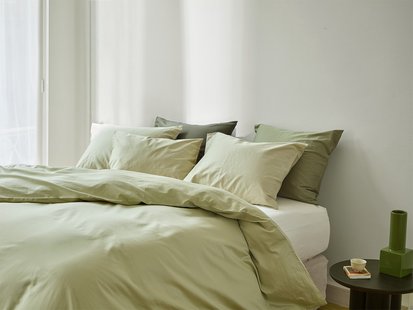 Yumeko Dekbedovertrek katoen satijn light olive 100% biologisch en fairtrade katoen, satijn geweven