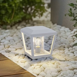 Lucande Sokkellamp Dunia, wit, metaal, 24cm, E27, IP54