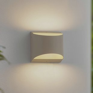 Lindby LED buiten wandlamp Lenore, beige, metaal, 13,5 cm