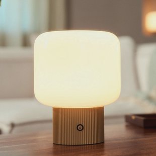 Lucande LED tafellamp Katrin Palme, beige, glas