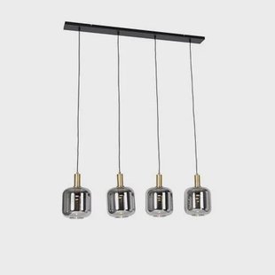 QAZQA Hanglamp zwart met goud en smoke glas incl. 4 PUCC - Zuzanna