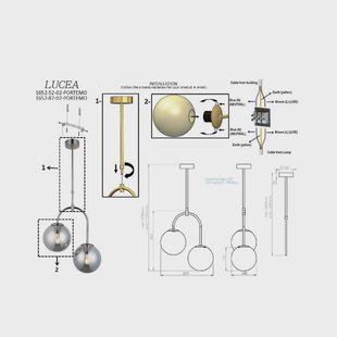 Lucea Portemo hanglamp, rookgrijs/nikkel, Ø 37 cm, 2-lamps glas