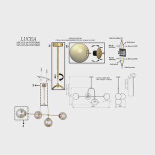 Lucea Hanglamp Portemo, rookgrijs/nikkel, 109x30 cm, 4-lamps glas