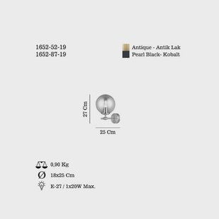 Lucea Portemo wandlamp, rookgrijs/nikkel, hoogte 27 cm, glas