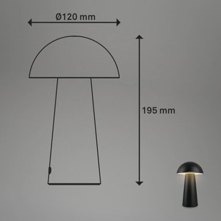 Briloner Fungo Mini LED tafellamp, zwart, touch, kunststof