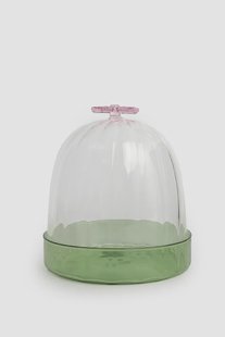 Glazen stolp met roze strikje