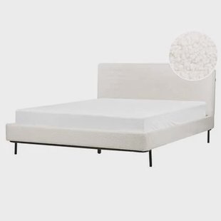 Beliani-CORIO-Tweepersoonsbed-Gebroken wit-160 x 200 cm-Bouclé