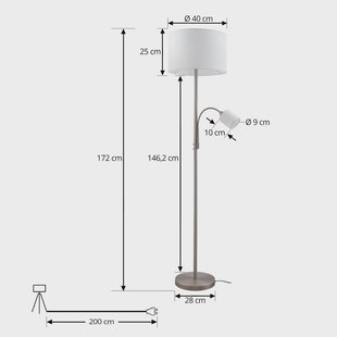 Lindby vloerlamp Jaileen, wit, textiel, 170 cm, leeslampje
