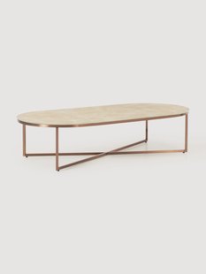 Ovale salontafel Antigua met glazen tafelblad in marmerlook, klein