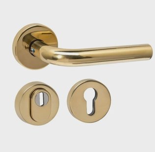 Intersteel Buitendeurbeslag set Luzern met massieve rozetten en SKG3 veiligheidsrozetten PVD messingkleur