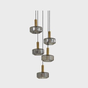 Lindby - Hildur 5 Cluster Hanglamp Rook Grijs/Geel Koper