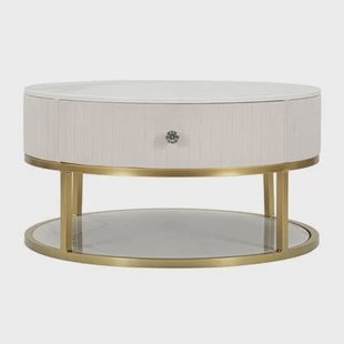 Mauro Ferretti Salontafel in metaal stof hout goudbeige wit