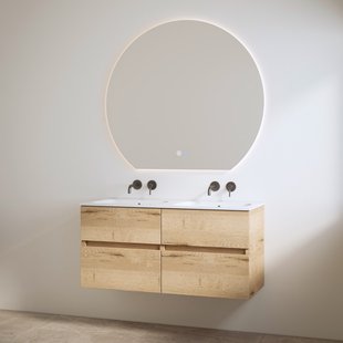 Duo Wastafel zonder Kraangaten met Onderkast Best Design Bora 120 cm Halifax Hout