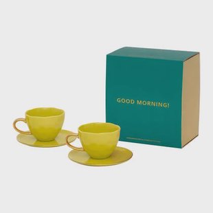 Urban Nature Culture Good Morning Kop Cappuccino/Thee en Bord Limelight - Set van 4 - In Geschenkverpakking