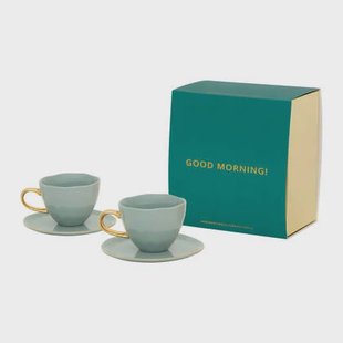 Urban Nature Culture Good Morning Kop Cappuccino/Thee en Bord Slate - Set van 4 - In Geschenkverpakking