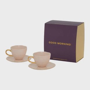 Urban Nature Culture Good Morning Kop Cappuccino/Thee en Bord Oudroze - Set van 4 - In Geschenkverpakking