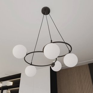 EMIBIG LIGHTING Libra woonkamerlamp, opaal/zwart, Ø 70 cm, glas, 5-lamps.