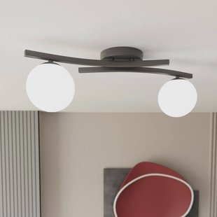 EMIBIG LIGHTING OPUS plafondlamp, lengte 60 cm, opaal/zwart, glas, 2-lamps.