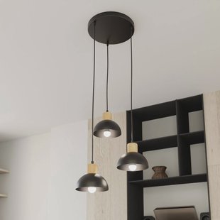 EMIBIG LIGHTING Seco hanglamp, Ø 30 cm, zwart, metaal/hout, 3-lamps.