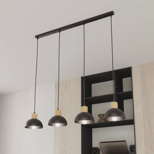 EMIBIG LIGHTING Seco hanglamp, lengte 90 cm, zwart, metaal/hout, 4-lamps.