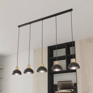 EMIBIG LIGHTING Seco hanglamp, lengte 116 cm, zwart, metaal/hout, 5-lamps.