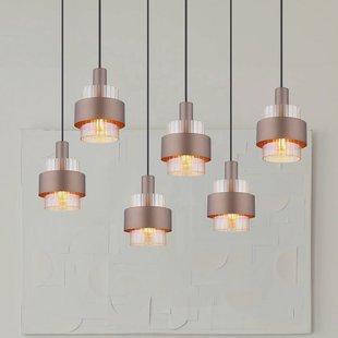 Globo Hanglamp Milley, lengte 96 cm, bronskleurig, 6-lamps, metaal