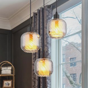 Globo Hanglamp Xia, Ø 35 cm, rookgrijs, 3-lamps, glas