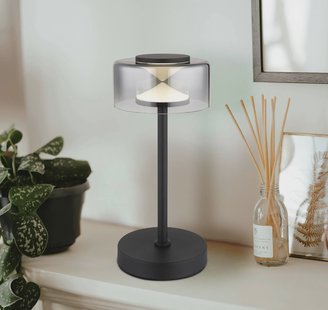 Globo Belinda LED tafellamp, rookgrijs, hoogte 33 cm, metaal