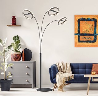 Globo LED vloerlamp Della, hoogte 190 cm, zwart/donkergrijs, 3-lamps.