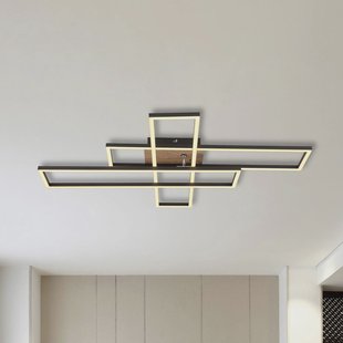 Globo LED plafondlamp Dakari, lengte 80 cm, zwart/hout, 3-lamps.