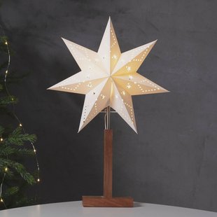 STAR TRADING Karo tafellamp, wit, 55 cm, papier, acaciahout, ster
