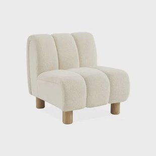 sweeek - Relaxfauteuil met afgeronde poten in hout en boucléstof