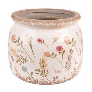 Clayre & Eef Bloempot Ø 15x13 cm Roze Beige Keramiek Bloemen Clayre & Eef Bloempot Ø 15x13 cm Roze Beige Keramiek Bloemen