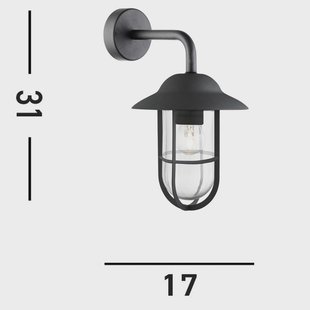 Searchlight Buitenwandlamp Toronto, zwart IP44, staal, glas, E27