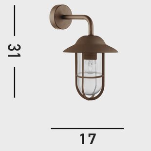 Searchlight Buitenwandlamp Toronto, roestbruin, IP44, staal, glas, E27