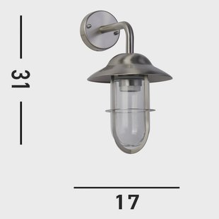 Searchlight Buitenwandlamp Toronto, IP44, zilver, staal, glas, E27