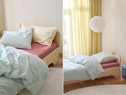 Yumeko Kinderdekbedovertrek percal katoen playful aqua 100% biologisch en fairtrade katoen, percal geweven