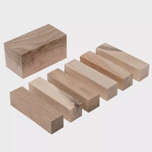 BeaverCraft Wood Carving Blocks BW7-Walnut, set van 7 walnoten houtblokjes voor houtsnijden