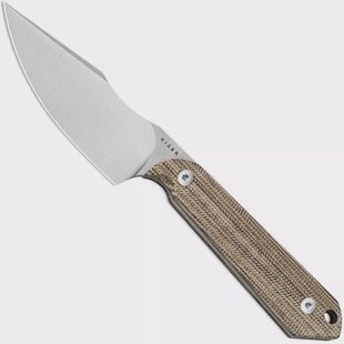 Kizer Harpoon Mini 1040S7, Satin AEB-L, Brown Micarta, vaststaand mes, Maverick Customs design