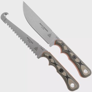 TOPS Knives Muley Combo MCMB-01, 154CM Tumble Finish, Tan Black G10, Leather Sheath, jacht set, Leo Espinoza design