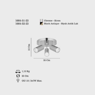 Lucea Oktano plafondspot, chroomkleurig, Ø 35 cm, 3-lamps, metaal