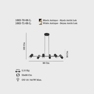 Lucea Hanglamp Lumen zwart/goud antiek lengte 86 cm 6-lamps metaal