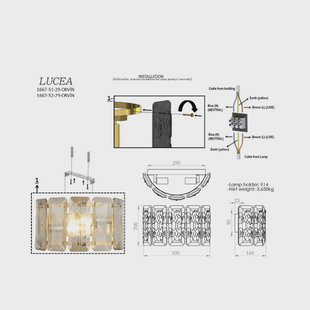 Lucea Wandlamp Orvin messing antiek breedte 33 cm glas/metaal 2-lamps