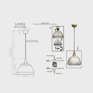 Lucea Hanglamp Ermo, kleur antiek messing, Ø 30 cm, glas/metaal